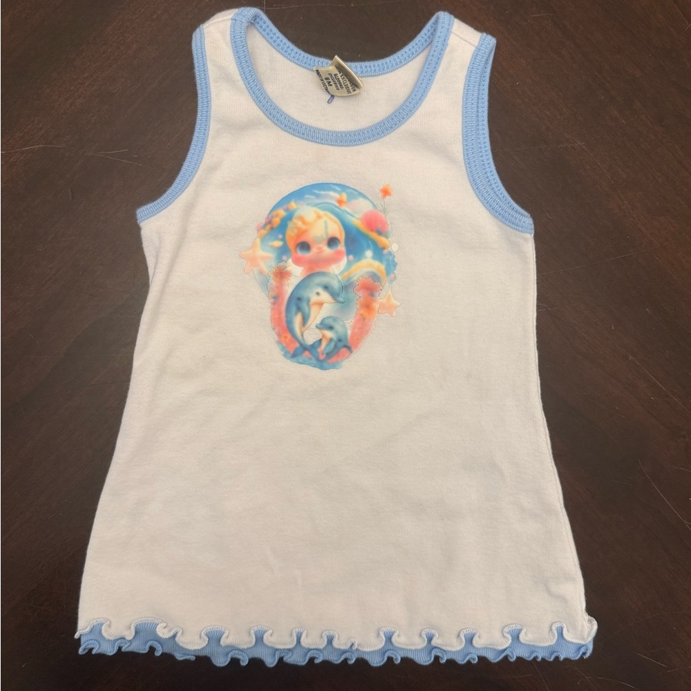 Y2k White and Blue babydoll tank dress